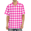 Hot Pink And White Buffalo Check Print Aloha Shirt