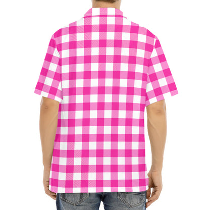 Hot Pink And White Buffalo Check Print Aloha Shirt
