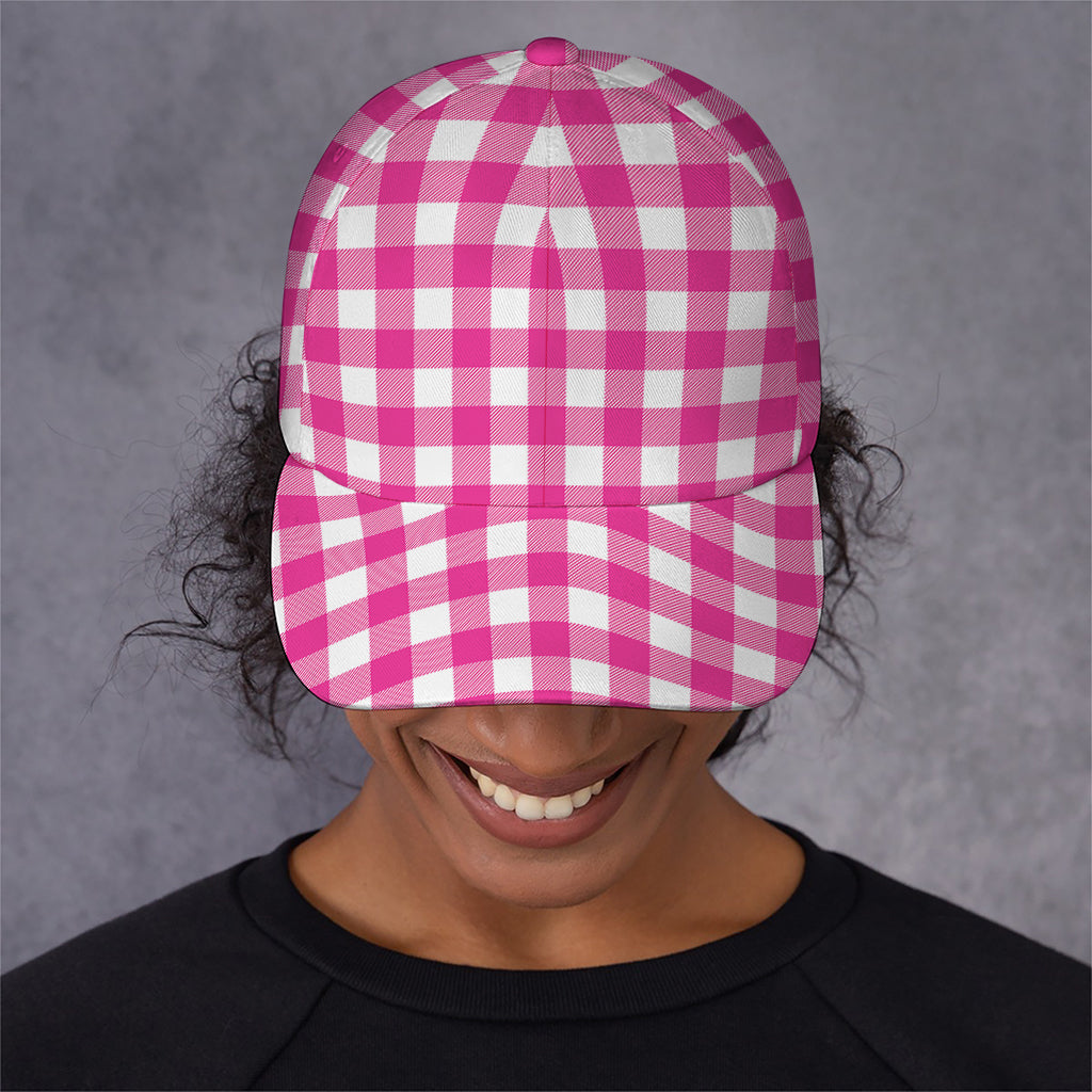 Hot Pink And White Buffalo Check Print Baseball Cap