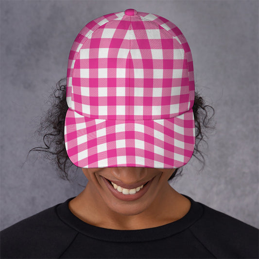 Hot Pink And White Buffalo Check Print Baseball Cap