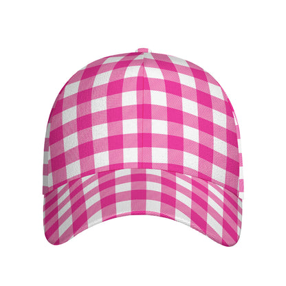 Hot Pink And White Buffalo Check Print Baseball Cap