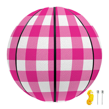 Hot Pink And White Buffalo Check Print Basketball