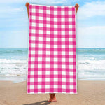 Hot Pink And White Buffalo Check Print Beach Towel