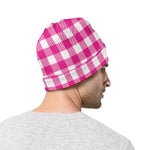 Hot Pink And White Buffalo Check Print Beanie