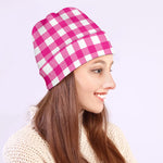 Hot Pink And White Buffalo Check Print Beanie