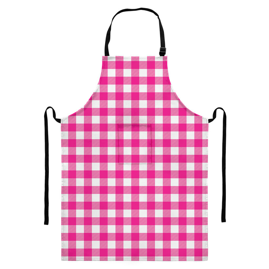 Hot Pink And White Buffalo Check Print Bib Apron With Pocket