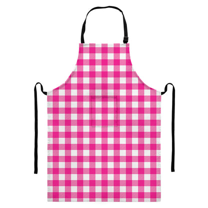 Hot Pink And White Buffalo Check Print Bib Apron With Pocket