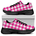 Hot Pink And White Buffalo Check Print Black Chunky Shoes