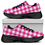Hot Pink And White Buffalo Check Print Black Chunky Shoes