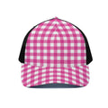 Hot Pink And White Buffalo Check Print Black Mesh Trucker Hat