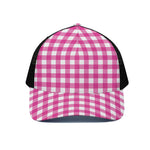 Hot Pink And White Buffalo Check Print Black Mesh Trucker Cap