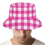 Hot Pink And White Buffalo Check Print Bucket Hat