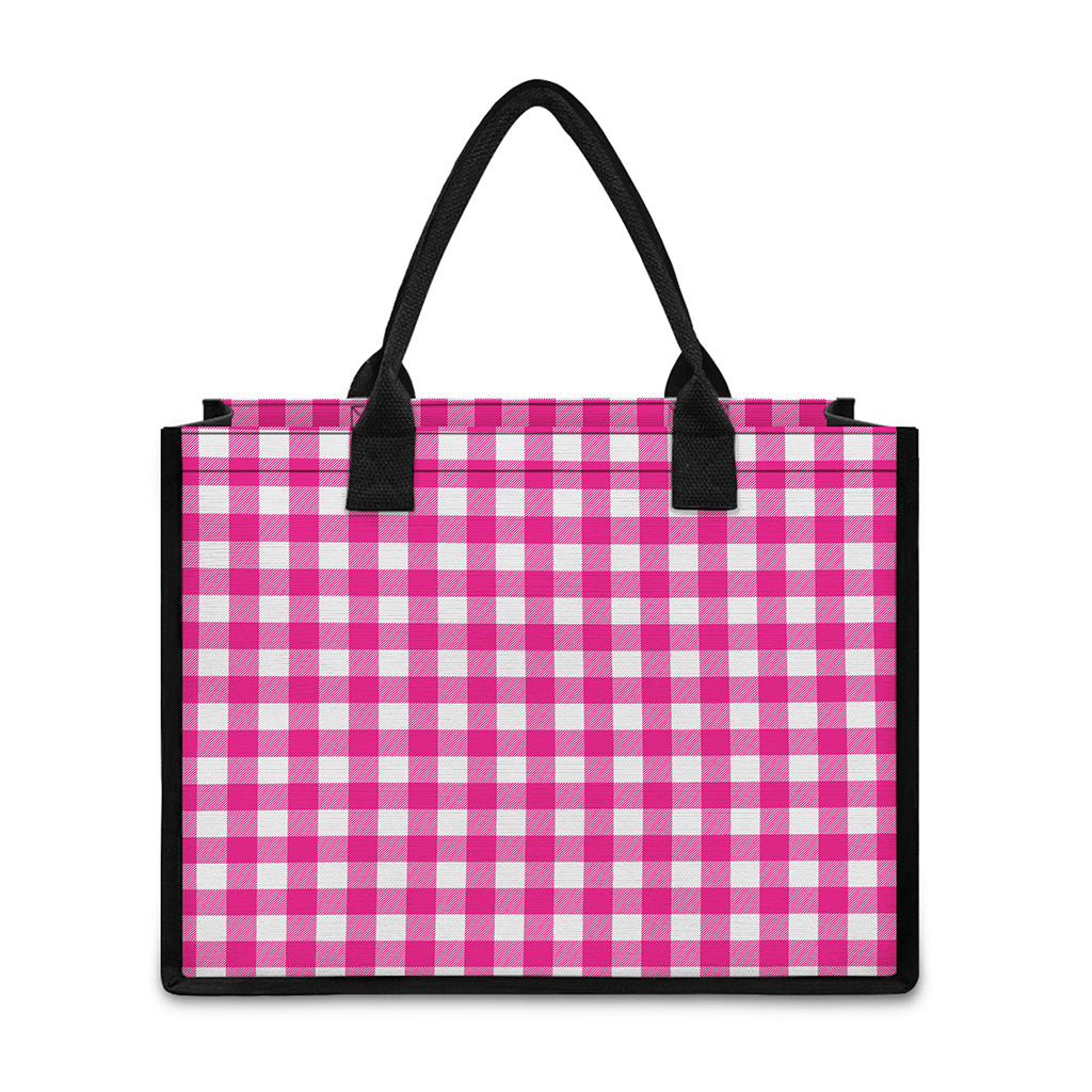 Hot Pink And White Buffalo Check Print Canvas Tote Bag
