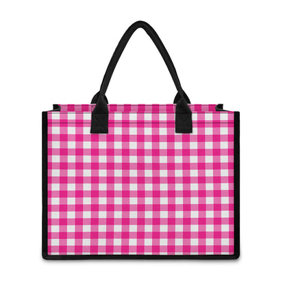 Hot Pink And White Buffalo Check Print Canvas Tote Bag