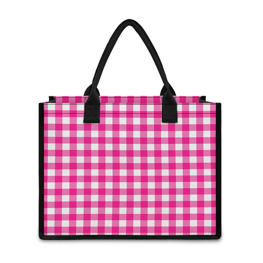 Hot Pink And White Buffalo Check Print Canvas Tote Bag