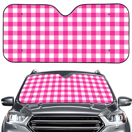 Hot Pink And White Buffalo Check Print Car Windshield Sun Shade