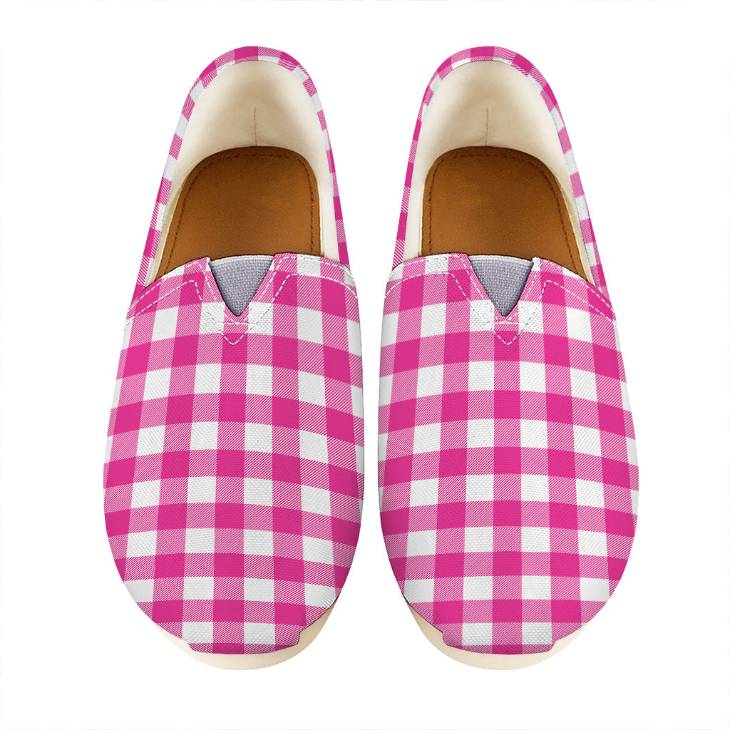 Hot Pink And White Buffalo Check Print Casual Shoes