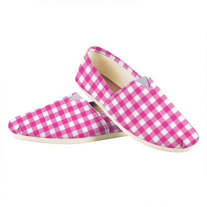 Hot Pink And White Buffalo Check Print Casual Shoes