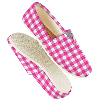 Hot Pink And White Buffalo Check Print Casual Shoes