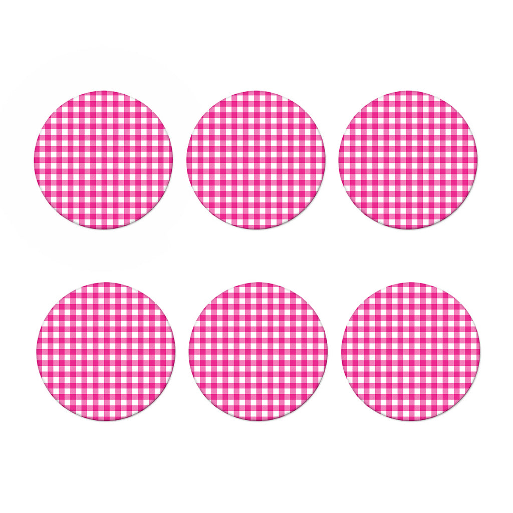 Hot Pink And White Buffalo Check Print Coaster Set
