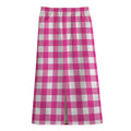 Hot Pink And White Buffalo Check Print Cotton Front Slit Maxi Skirt