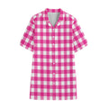 Hot Pink And White Buffalo Check Print Cotton Hawaiian Shirt
