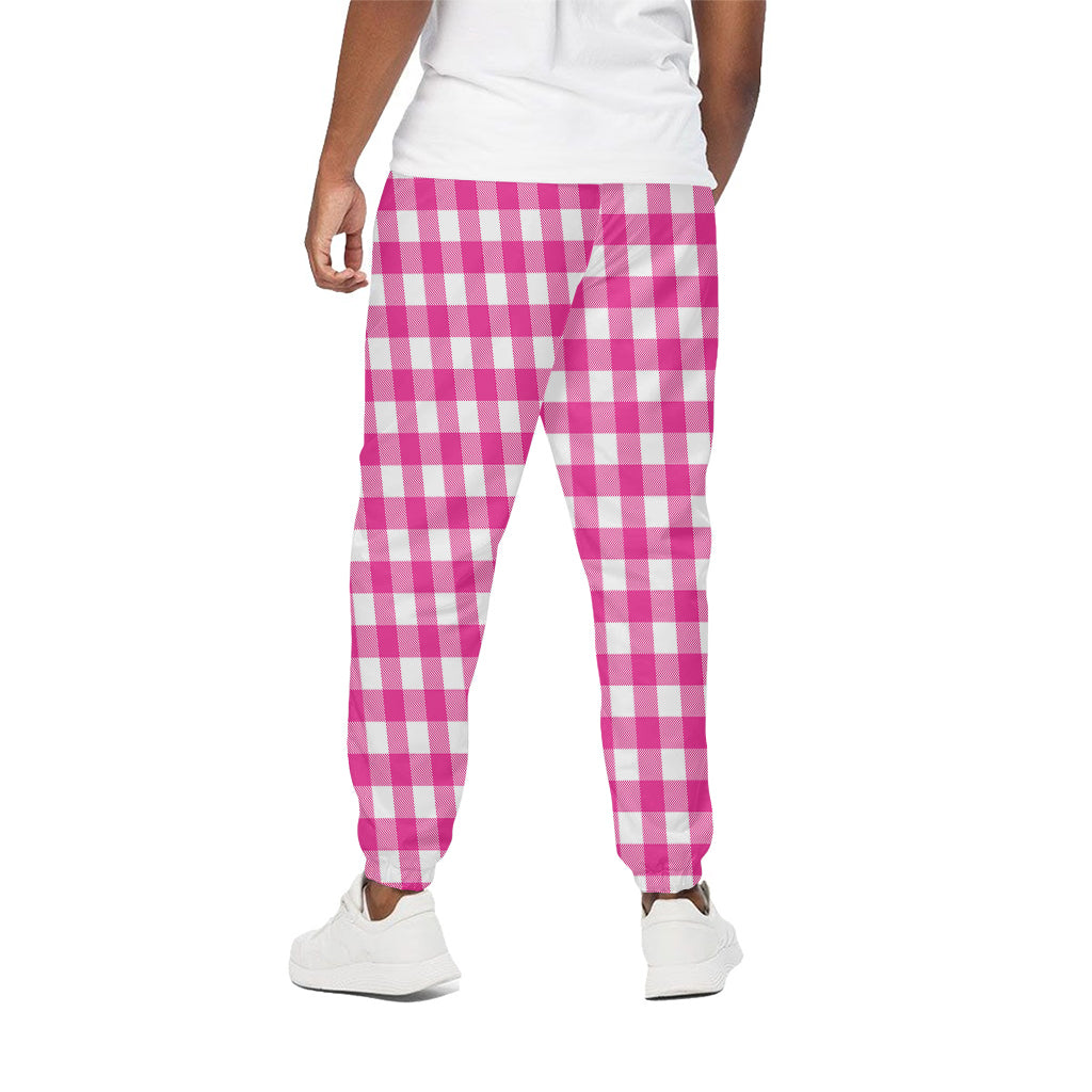 Hot Pink And White Buffalo Check Print Cotton Pants