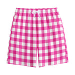 Hot Pink And White Buffalo Check Print Cotton Shorts