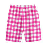 Hot Pink And White Buffalo Check Print Cotton Shorts