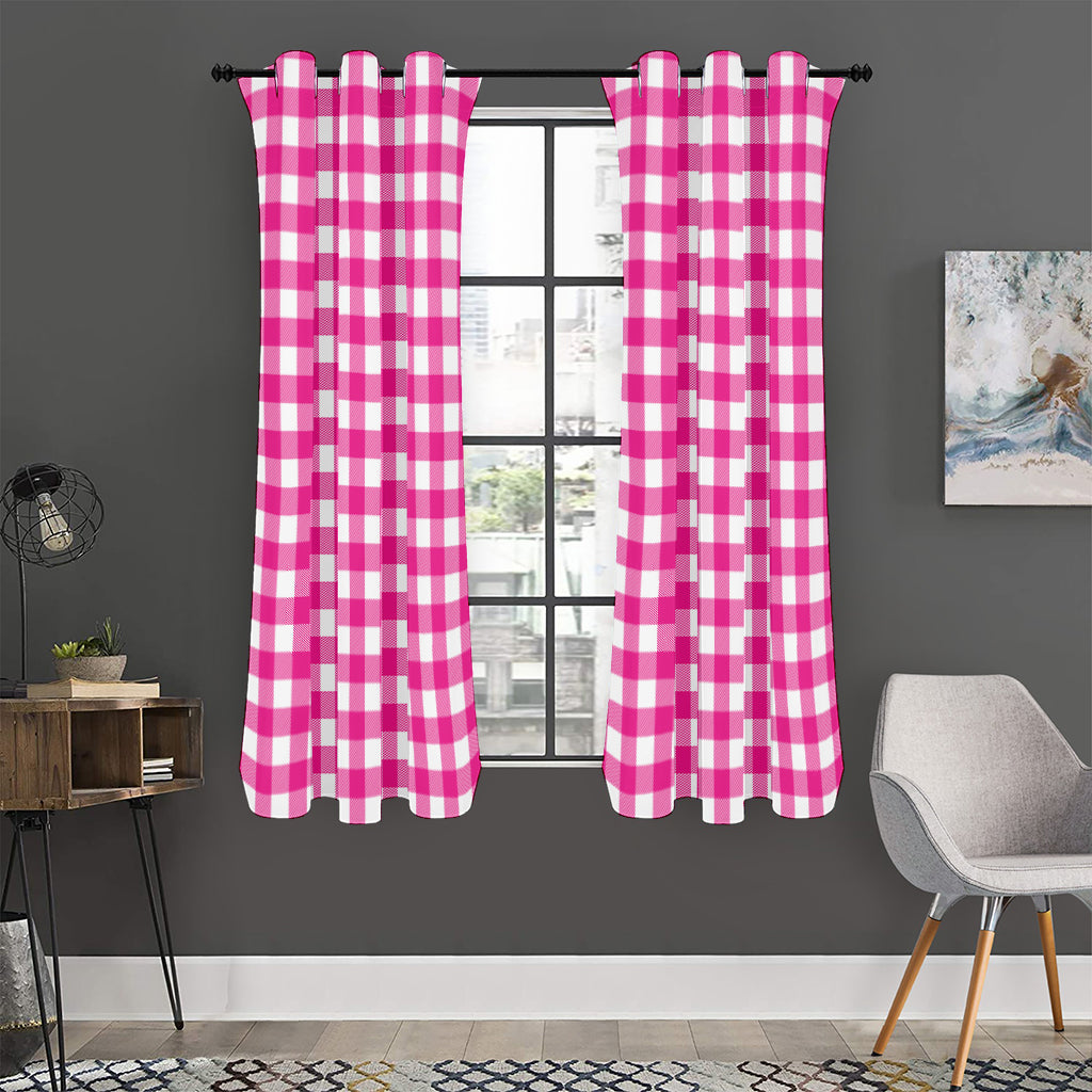 Hot Pink And White Buffalo Check Print Curtain