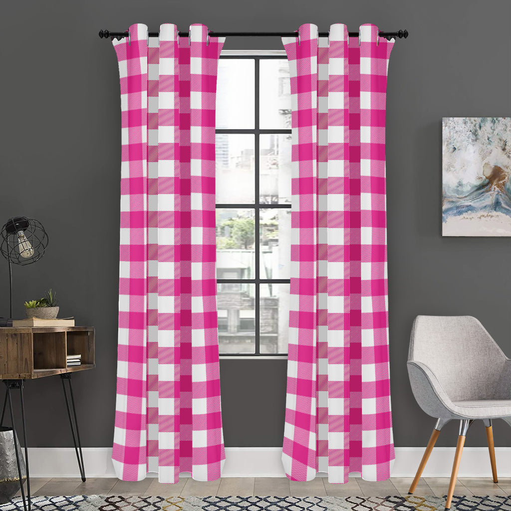 Hot Pink And White Buffalo Check Print Curtain