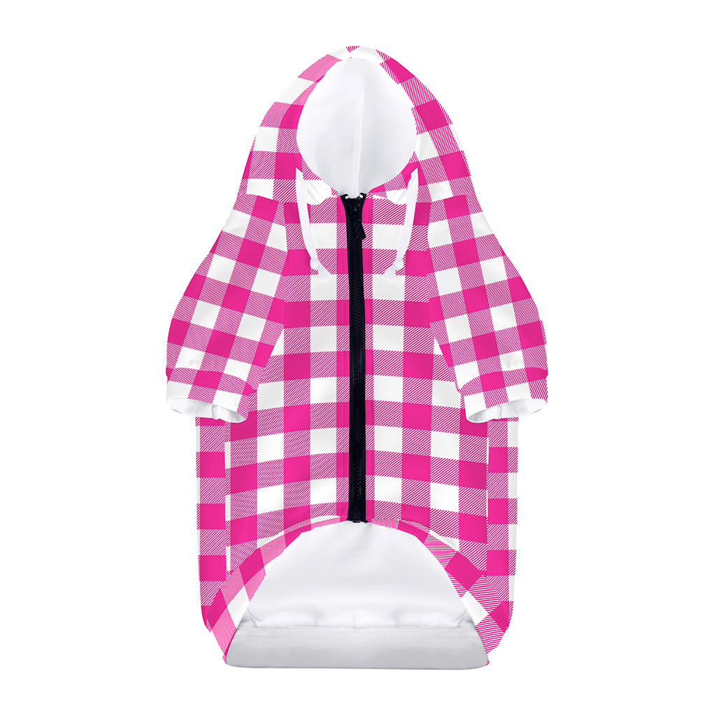 Hot Pink And White Buffalo Check Print Dog Zip Up Hoodie