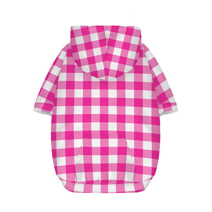 Hot Pink And White Buffalo Check Print Dog Zip Up Hoodie