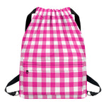 Hot Pink And White Buffalo Check Print Drawstring Backpack