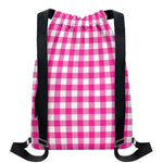 Hot Pink And White Buffalo Check Print Drawstring Backpack