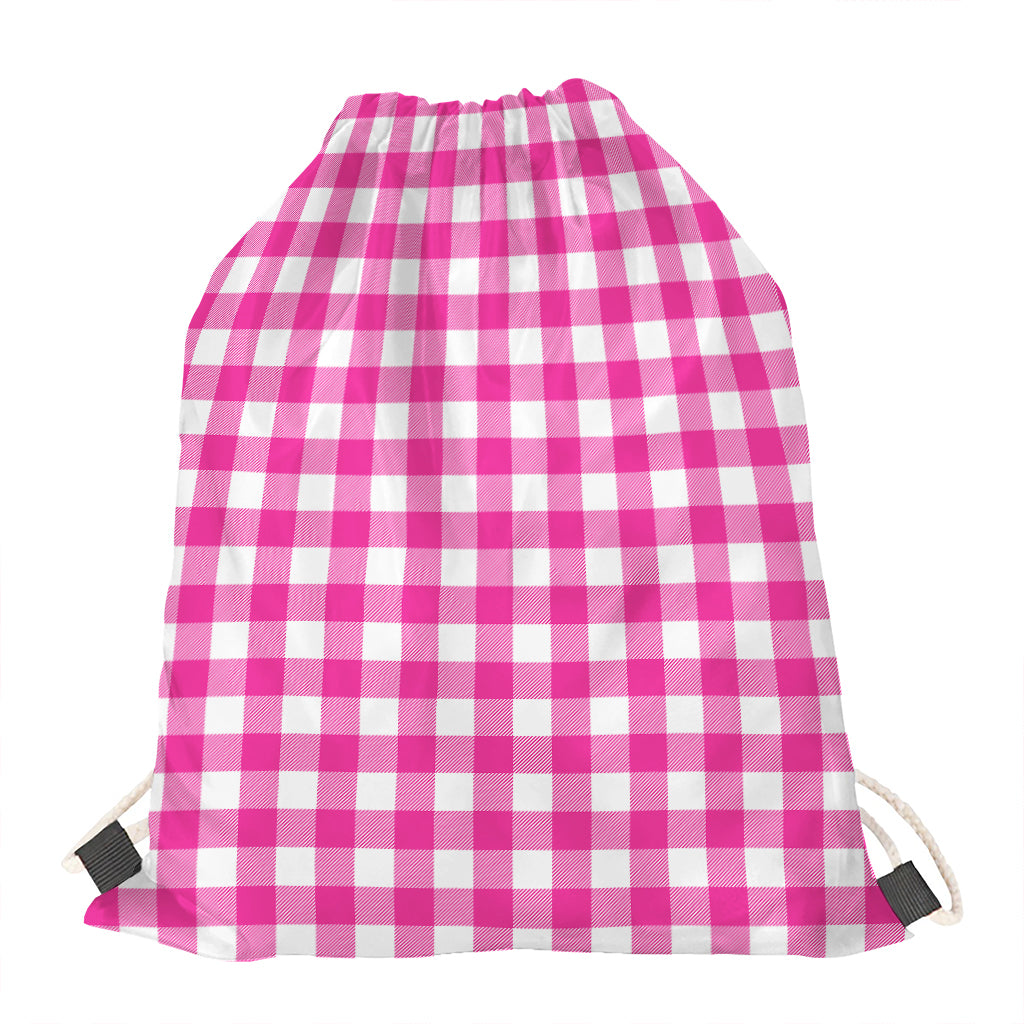 Hot Pink And White Buffalo Check Print Drawstring Bag