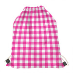 Hot Pink And White Buffalo Check Print Drawstring Bag