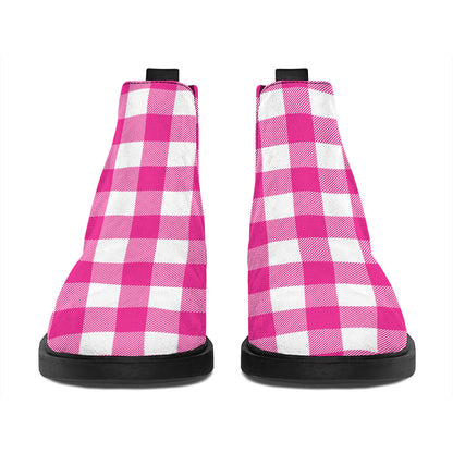 Hot Pink And White Buffalo Check Print Flat Ankle Boots