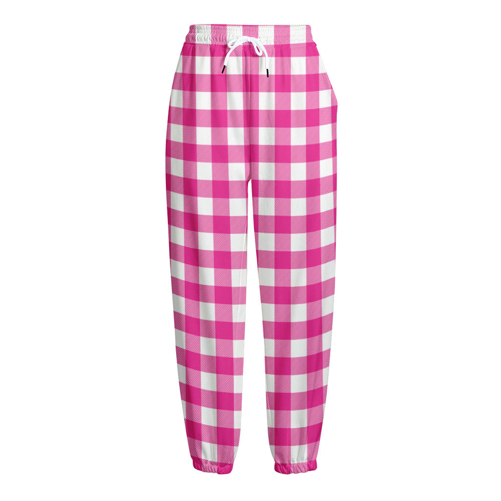 Hot Pink And White Buffalo Check Print Fleece Lined Knit Pants