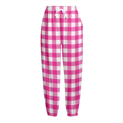 Hot Pink And White Buffalo Check Print Fleece Lined Knit Pants