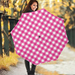 Hot Pink And White Buffalo Check Print Foldable Umbrella