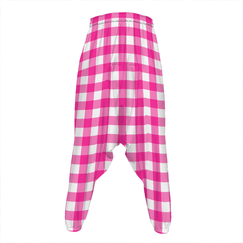 Hot Pink And White Buffalo Check Print Hammer Pants