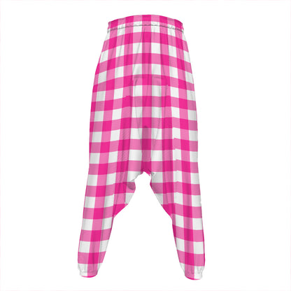 Hot Pink And White Buffalo Check Print Hammer Pants