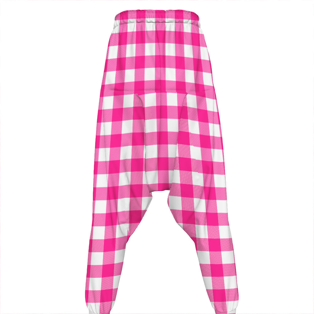 Hot Pink And White Buffalo Check Print Hammer Pants