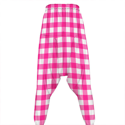 Hot Pink And White Buffalo Check Print Hammer Pants