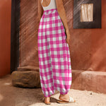 Hot Pink And White Buffalo Check Print Harem Pants