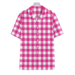 Hot Pink And White Buffalo Check Print Hawaiian Shirt