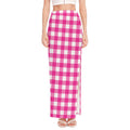 Hot Pink And White Buffalo Check Print High Slit Maxi Skirt