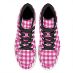 Hot Pink And White Buffalo Check Print High Top Leather Sneakers