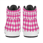Hot Pink And White Buffalo Check Print High Top Leather Sneakers